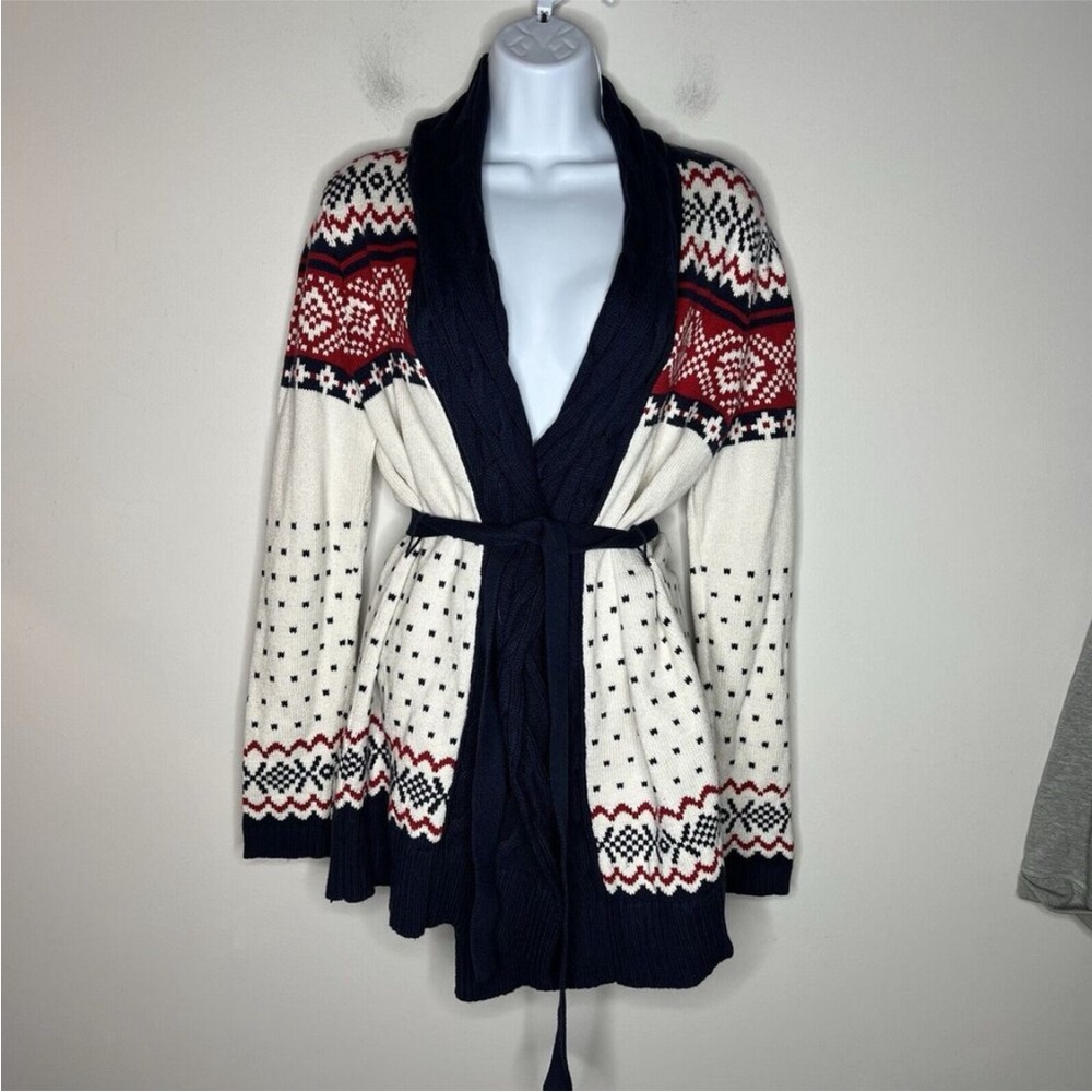 TOMMY HILFIGER OPEN FRONT BELTED CARDIGAN FAIR ISLE REINDEER HOLIDAY PHOTOS